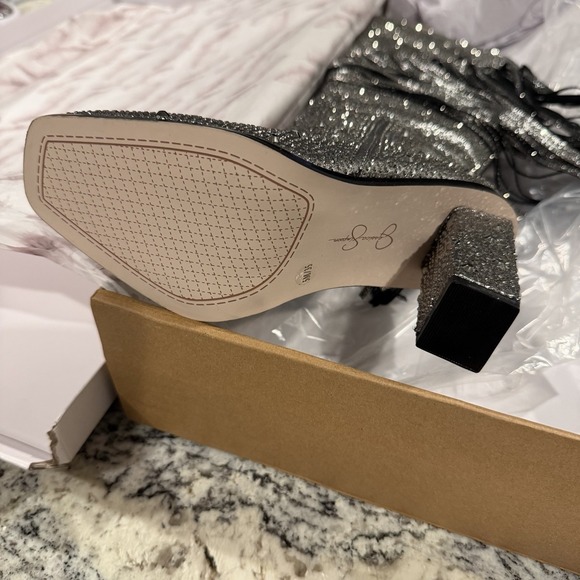 JESSICA SIMPSON Silver Sparkly Fringe Glitter Western Tall Rodeo Boot Knee High - Picture 4 of 10